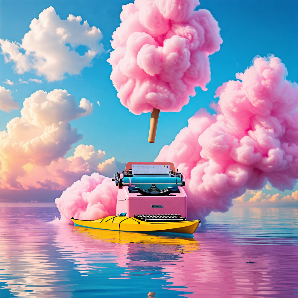 cotton candy, typewriter, pasta, rainbow, kayak